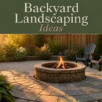A landscaped backyard featuring seating areas, plants, and outdoor decor.
